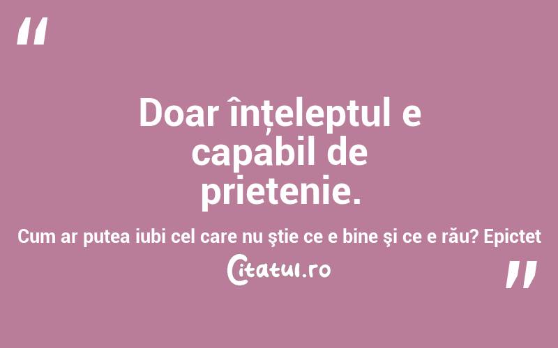  Doar înţeleptul e capabil de prietenie. Cum ar putea iubi cel care nu ştie ce e bine şi ce e rău? Epictet
