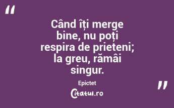 Când îţi merge bine, nu poţi respira de prieteni; la greu, rămâi singur. Epictet...
