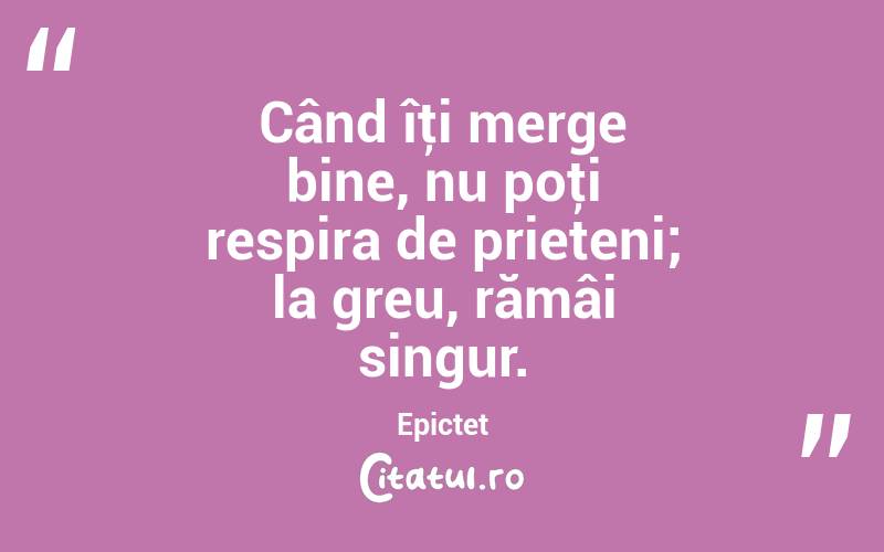 Când îţi merge bine, nu poţi respira de prieteni; la greu, rămâi singur. Epictet
