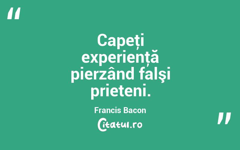 Capeţi experienţă pierzând falşi prieteni. Francis Bacon
