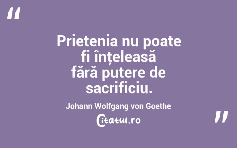  Prietenia nu poate fi înţeleasă fără putere de sacrificiu. Johann Wolfgang von Goethe
