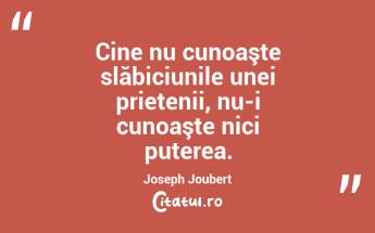 Cine nu cunoaşte slăbiciunile unei prietenii, nu-i cunoaşte nici puterea. Joseph Joubert...