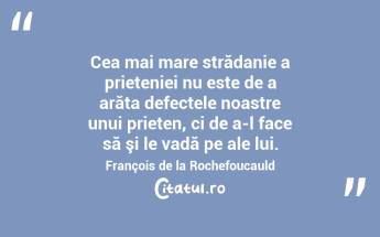 Cea mai mare strădanie a prieteniei nu este de a arăta defectele noastre unui prieten, ci de a-l face să şi le vadă pe ale lui. François de la Rochefoucauld...