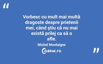 Vorbesc cu mult mai multă dragoste despre prietenii mei, când ştiu că nu mai există prilej ca să o afle. Michel Montaigne...