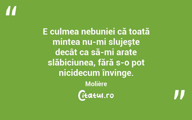 E culmea nebuniei că toată mintea nu-mi slujeşte decât ca să-mi arate slăbiciunea, fără s-o pot nicidecum învinge. Molière
