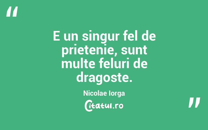 E un singur fel de prietenie, sunt multe feluri de dragoste. Nicolae Iorga
