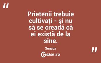 Prietenii trebuie cultivaţi - şi nu să se creadă că ei există de la sine. Seneca...