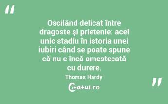 Oscilând delicat între dragoste şi prietenie: acel unic stadiu în istoria unei iubiri când se poate spune că nu e încă amestecată cu durere. Thomas Hardy...
