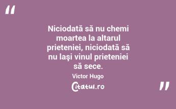 Niciodată să nu chemi moartea la altarul prieteniei, niciodată să nu laşi vinul prieteniei să sece. Victor Hugo...