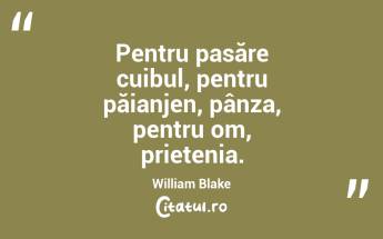 Pentru pasăre cuibul, pentru păianjen, pânza, pentru om, prietenia. William Blake...