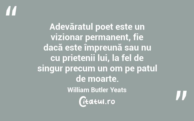 Adevăratul poet este un vizionar permanent, fie dacă este împreună sau nu cu prietenii lui, la fel de singur precum un om pe patul de moarte. William Butler Yeats
