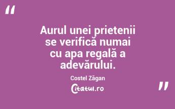 Aurul unei prietenii se verifică numai cu apa regală a adevărului. Costel Zăgan...