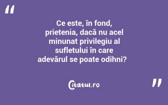 Ce este, în fond, prietenia, dacă nu acel minunat privilegiu al sufletului în care adevărul se poate odihni?  ...