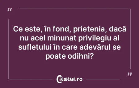 Ce este, în fond, prietenia, dacă nu a...
