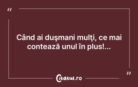 Când ai duşmani mulţi, ce mai conteaz...