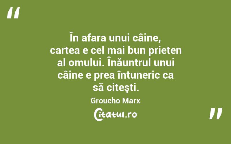 În afara unui câine, cartea e cel mai bun prieten al omului. Înăuntrul unui câine e prea întuneric ca să citeşti. Groucho Marx
