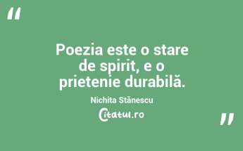 Poezia este o stare de spirit, e o prietenie durabilă. Nichita Stănescu...