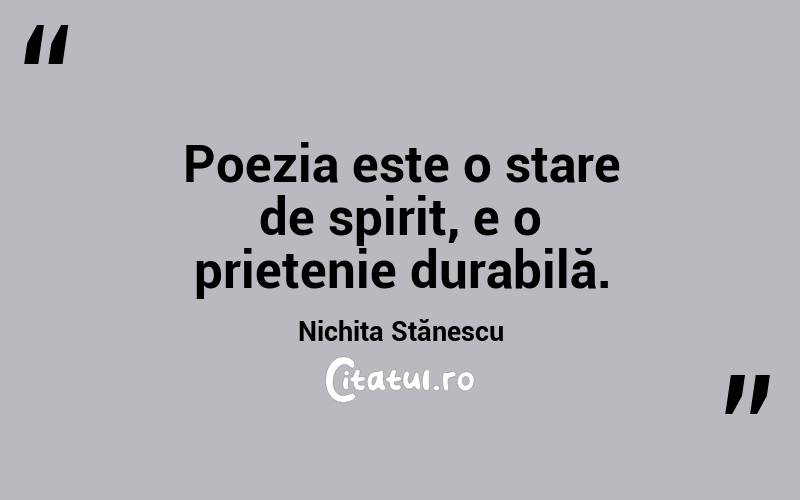 Poezia este o stare de spirit, e o prietenie durabilă. Nichita Stănescu
