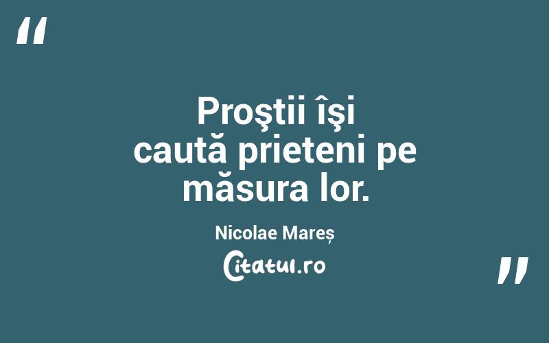 Proştii îşi caută prieteni pe măsura lor. Nicolae Mareș
