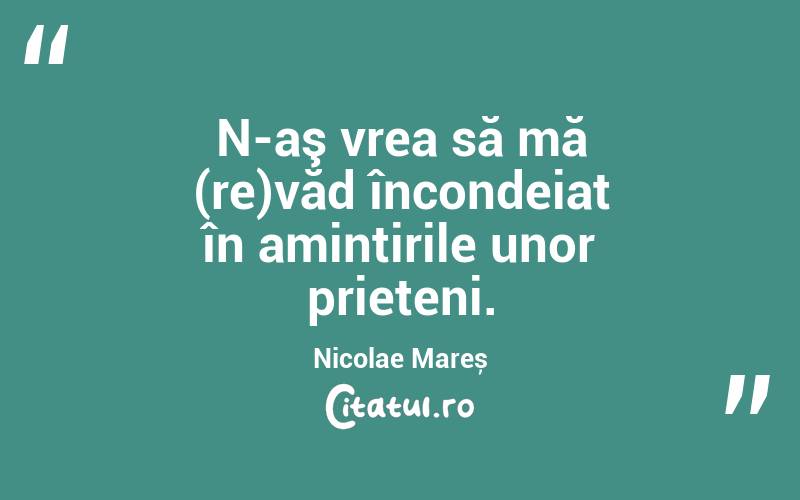 N-aş vrea să mă (re)văd încondeiat în amintirile unor prieteni. Nicolae Mareș
