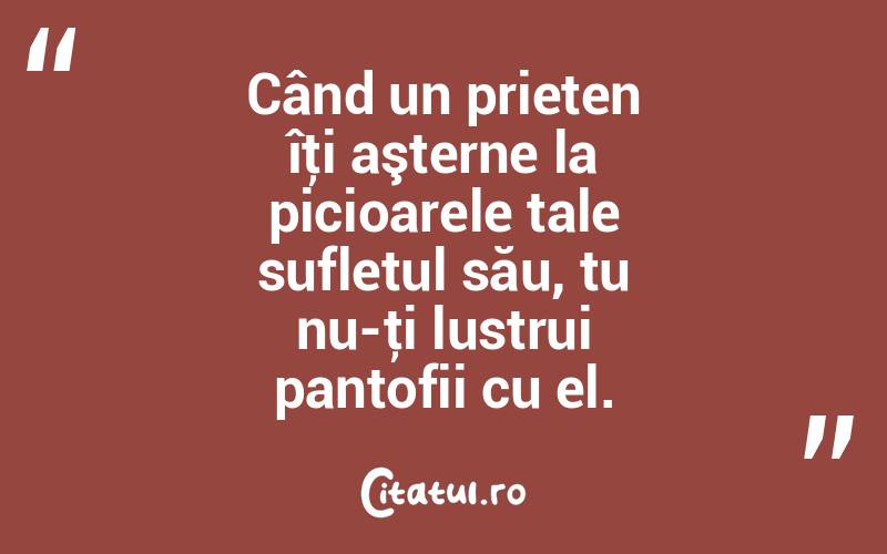   Când un prieten îţi aşterne la picioarele tale sufletul său, tu nu-ţi lustrui pantofii cu el.  
