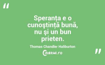 Speranţa e o cunoştinţă bună, nu şi un bun prieten. Thomas Chandler Haliburton...