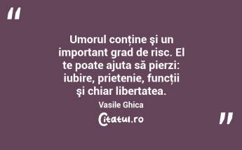 Umorul conţine şi un important grad de risc. El te poate ajuta să pierzi: iubire, prietenie, funcţii şi chiar libertatea. Vasile Ghica...