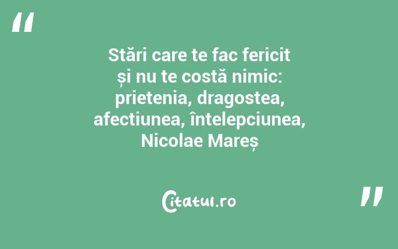 Stări care te fac fericit și nu te costă nimic: prietenia, dragostea, afecțiunea, înțelepciunea, Nicolae Mareș
