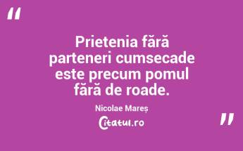 Prietenia fără parteneri cumsecade este precum pomul fără de roade. Nicolae Mareș...