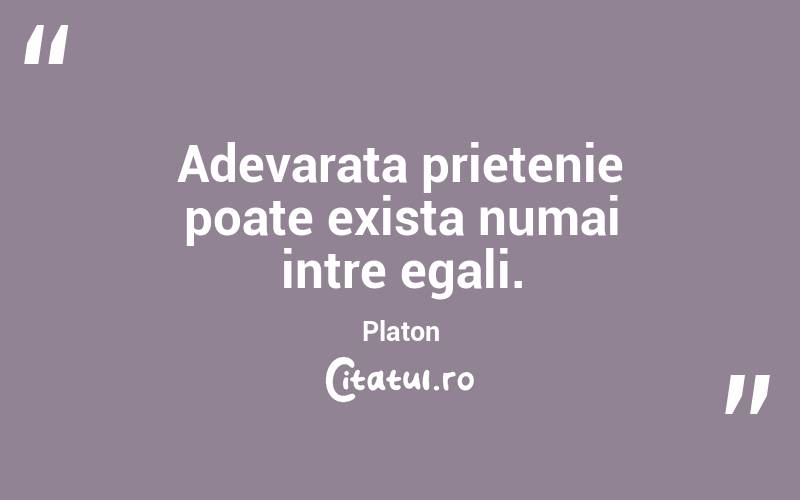 Adevarata prietenie poate exista numai intre egali. Platon
