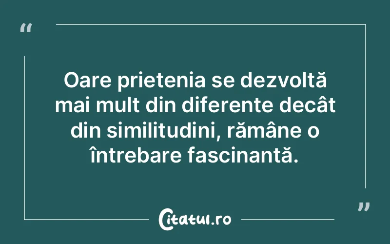 Oare prietenia se dezvoltă mai mult din diferențe decât din similitudini, rămâne o întrebare fascinantă.