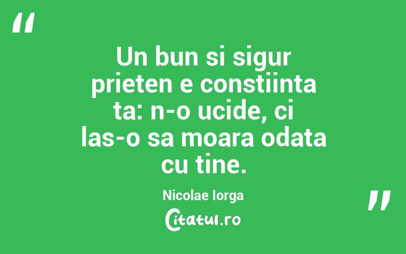 Un bun si sigur prieten e constiinta ta: n-o ucide, ci las-o sa moara odata cu tine. Nicolae Iorga
