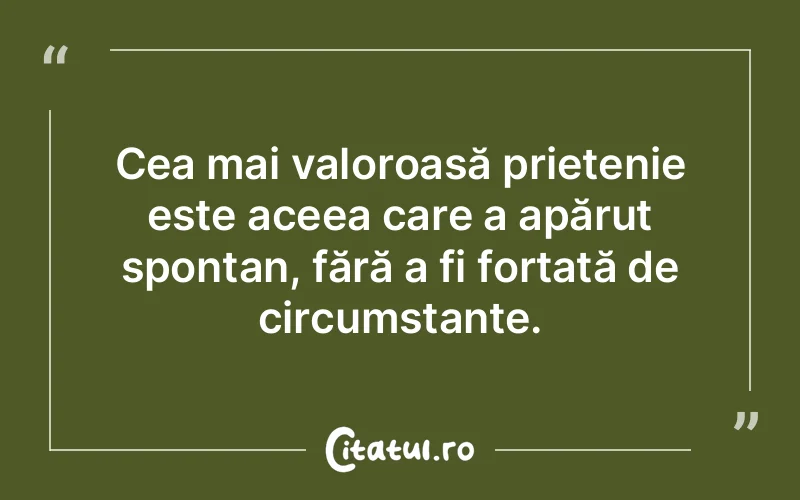 Cea mai valoroasă prietenie este aceea care a apărut spontan, fără a fi forțată de circumstanțe.