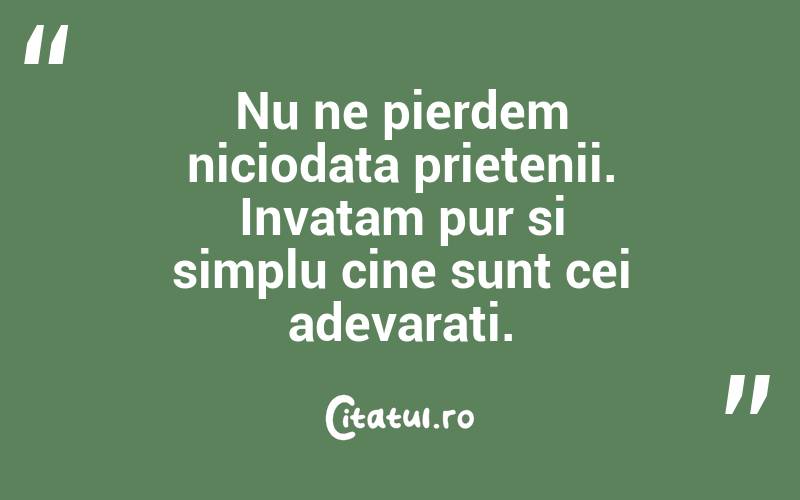 Nu ne pierdem niciodata prietenii. Invatam pur si simplu cine sunt cei adevarati. 
