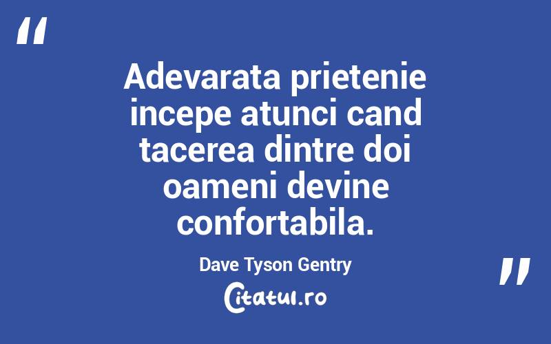 Adevarata prietenie incepe atunci cand tacerea dintre doi oameni devine confortabila. Dave Tyson Gentry
