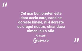 Cel mai bun prieten este doar acela care, cand ne doreste binele, ni-l doreste de dragul nostru, chiar daca nimeni nu o afla. Aristotel...