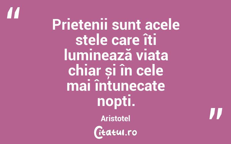 Prietenii sunt acele stele care îți luminează viața chiar și în cele mai întunecate nopți. Aristotel
