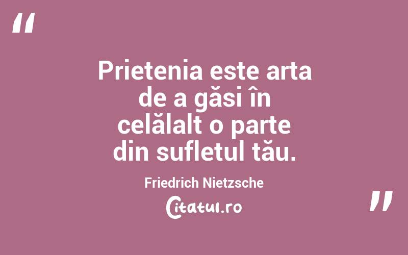 Prietenia este arta de a găsi în celălalt o parte din sufletul tău. Friedrich Nietzsche