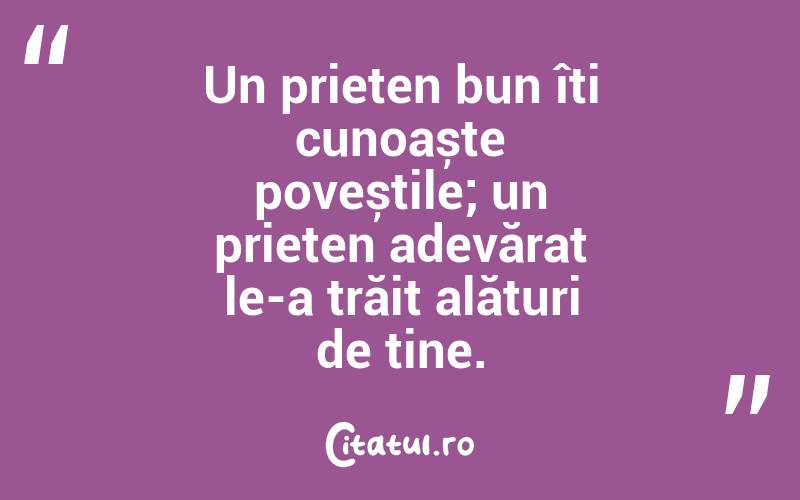 Un prieten bun îți cunoaște poveștile; un prieten adevărat le-a trăit alături de tine. 
