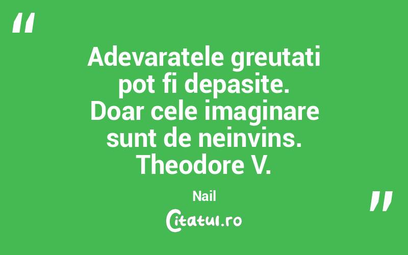 Adevaratele greutati pot fi depasite. Doar cele imaginare sunt de neinvins. Theodore V. Nail