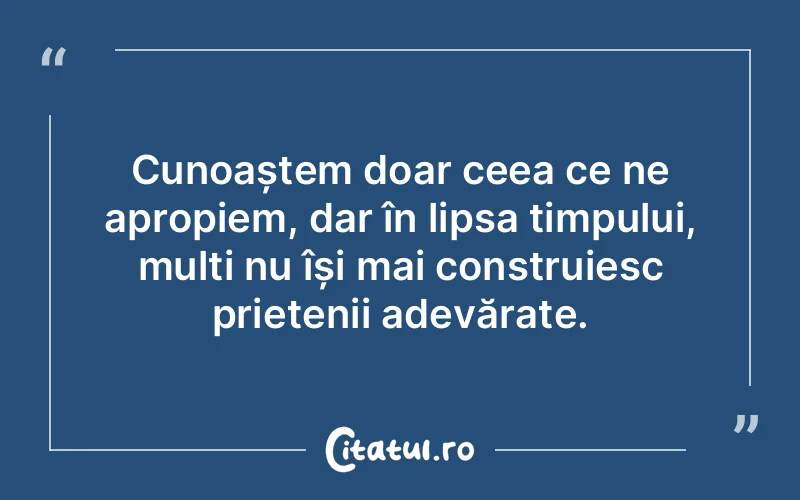 Cunoaștem doar ceea ce ne apropiem, dar în lipsa timpului, mulți nu își mai construiesc prietenii adevărate.