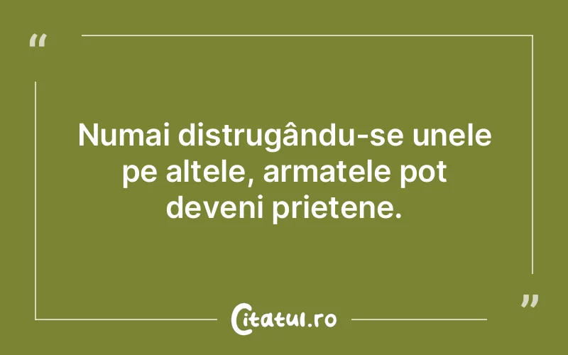 Numai distrugându-se unele pe altele, armatele pot deveni prietene.