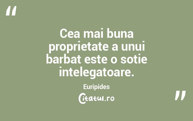Cea mai buna proprietate a unui barbat este o sotie intelegatoare. Euripides