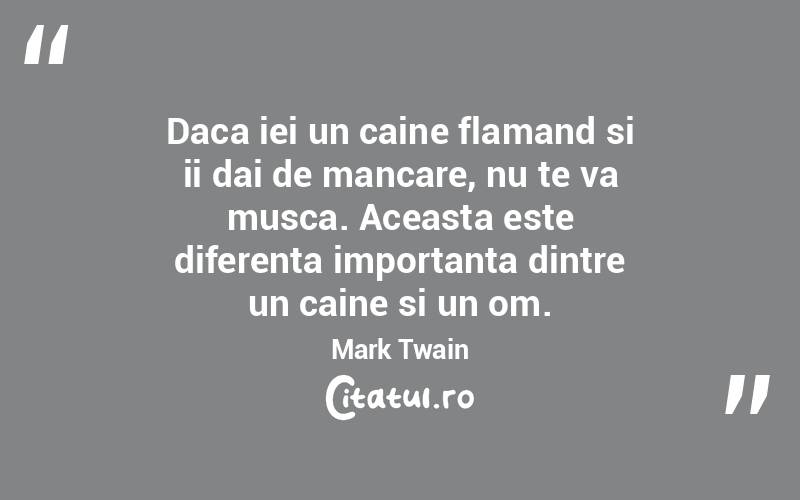 Daca iei un caine flamand si ii dai de mancare, nu te va musca. Aceasta este diferenta importanta dintre un caine si un om. Mark Twain