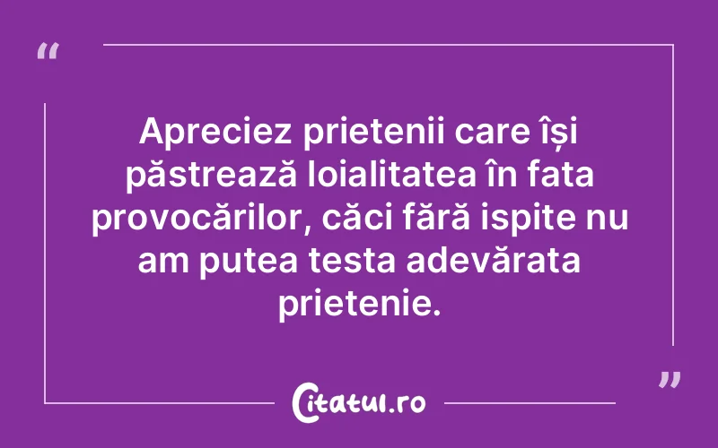 Apreciez prietenii care își păstrează loialitatea în fața provocărilor, căci fără ispite nu am putea testa adevărata prietenie.