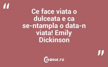 Ce face viata o dulceata e ca se-ntampla o data-n viata! Emily Dickinson...
