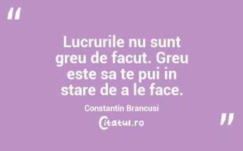 Lucrurile nu sunt greu de facut. Greu este sa te pui in stare de a le face. Constantin Brancusi...