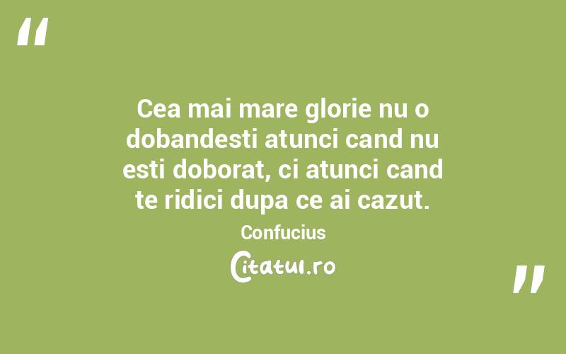 Cea mai mare glorie nu o dobandesti atunci cand nu esti doborat, ci atunci cand te ridici dupa ce ai cazut. Confucius