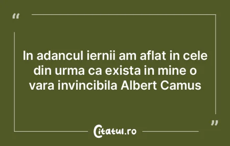 In adancul iernii am aflat in cele din u...