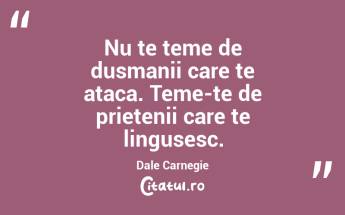 Nu te teme de dusmanii care te ataca. Teme-te de prietenii care te lingusesc. Dale Carnegie...
